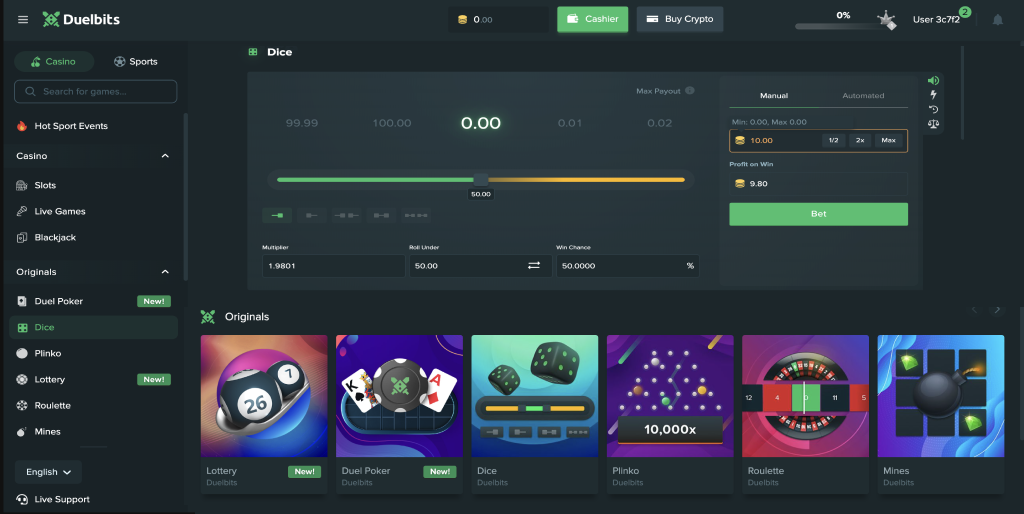Original crypto games at Duelbits Casino