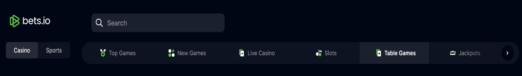 Types of gambling games at Bets.io casino