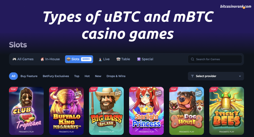 Types of uBTC and mBTC casino games