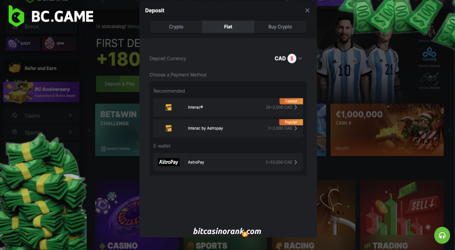 BCGame Casino fiat payment methods