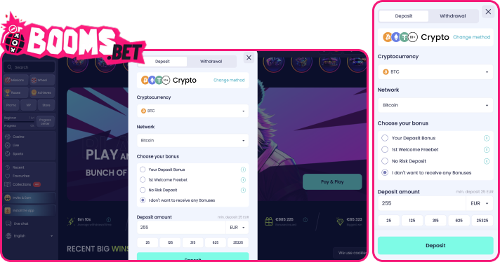 Booms.bet Casino Payment Methods