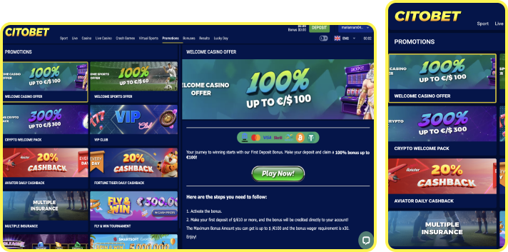 Section with bonuses at Citobet casino