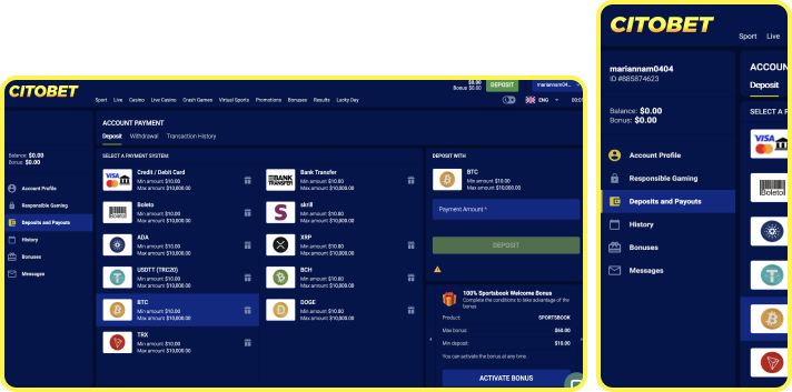 Citobet Casino Payment Methods