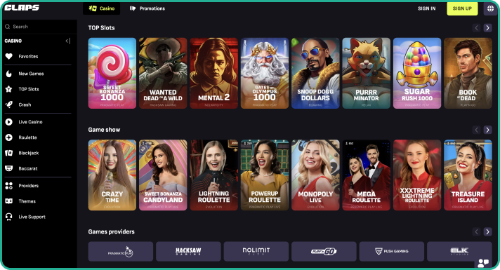 Section with games at CLAPS Casino
