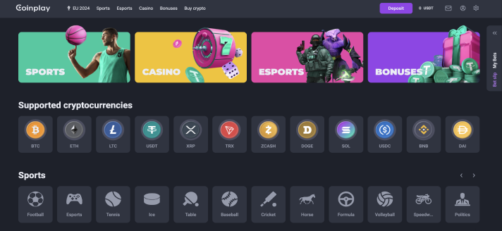 Homepage in the crypto casino Coinplay