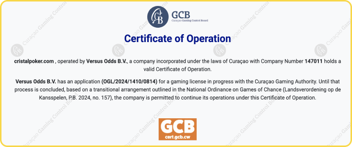 Cristal Poker Casino License GCB