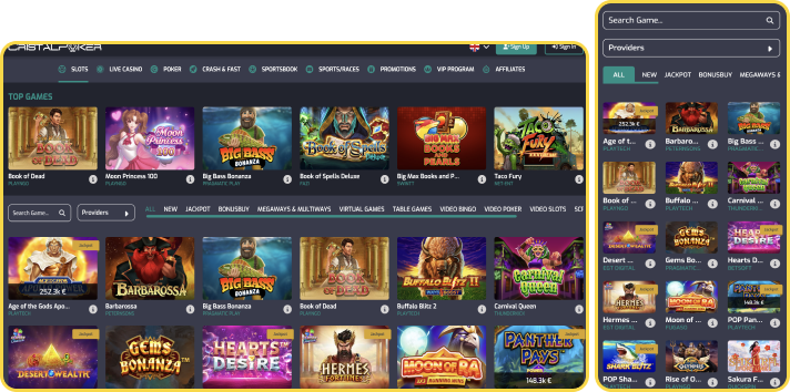 Slots selection at Cristal Poker Casino