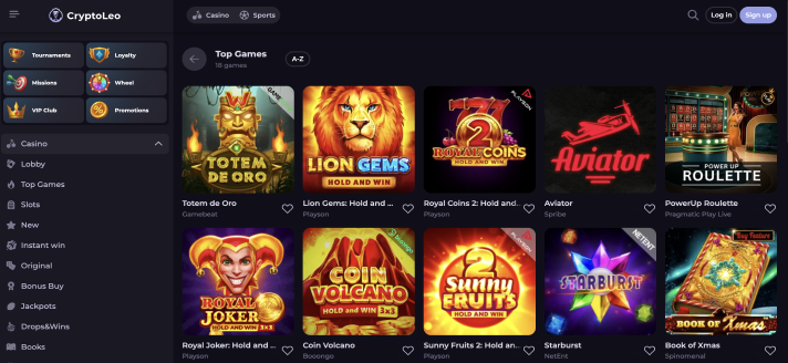 Games section at CryptoLeo casino