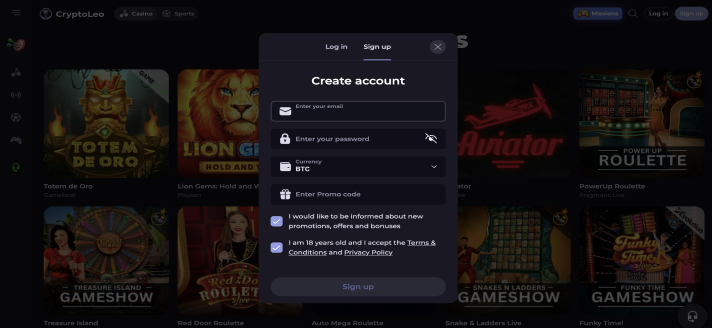 CryptoLeo Sign Up Process