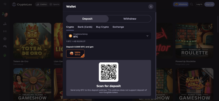 CryptoLeo Casino Deposit Methods