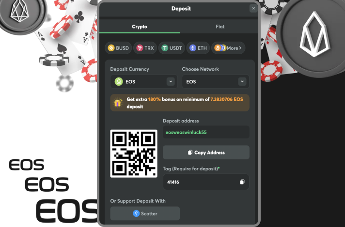 Deposit to BCGame casino with EOS cryptocurrency