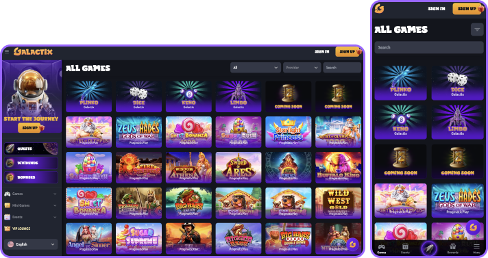 Slots selection at Galactix.io Casino