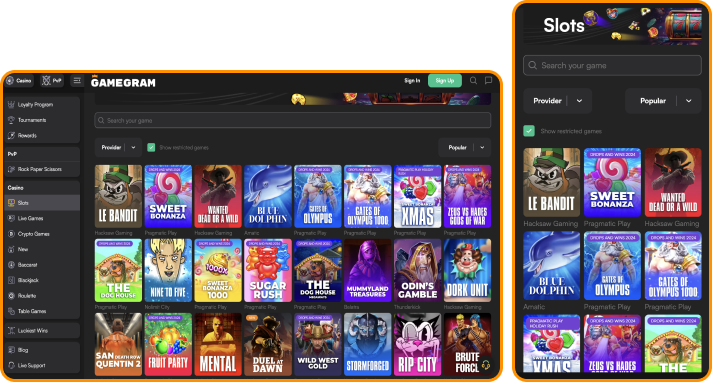 Slots selection at Gsmegram Casino