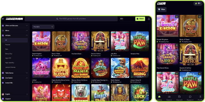 Slots selection at Immerion Casino