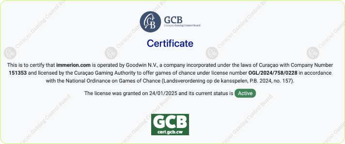 Immerion Casino License GCB