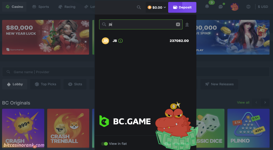 JB Coin Deposit at BCGame Casino