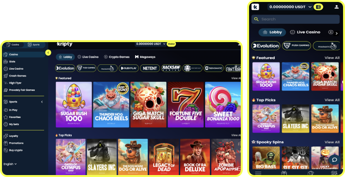 Games section at Kripty casino