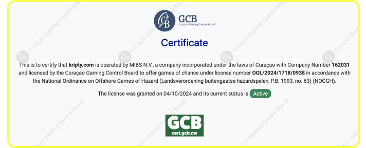 Kripty Casino License GCB