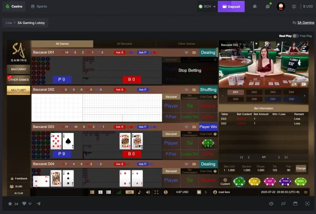 live-casino with bitcoin cash
