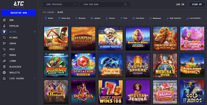 Selection of games and game providers at LTC Casino