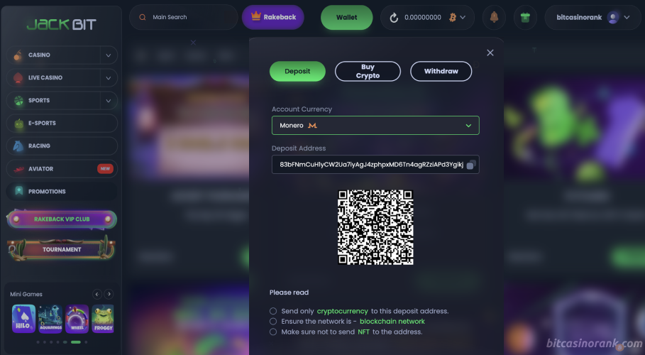 Deposit Monero cryptocurrency at BCGame Casino