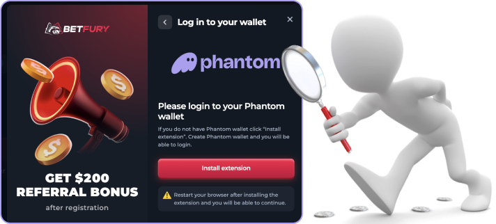 Registration at betfury casino using Phantom Wallet