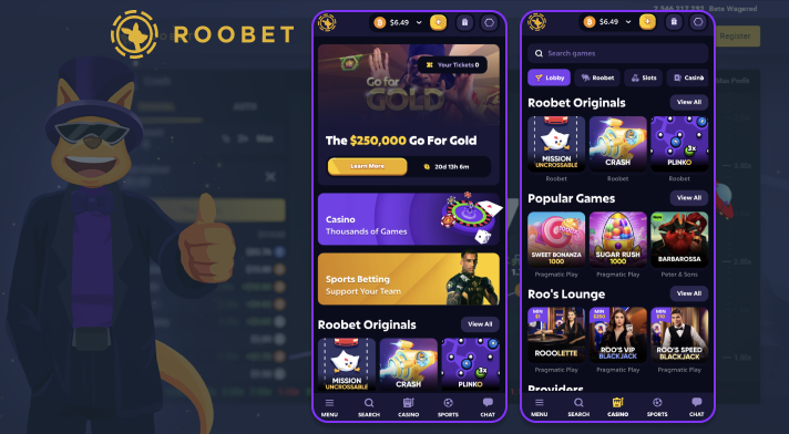 Mobile version of Roobet casino