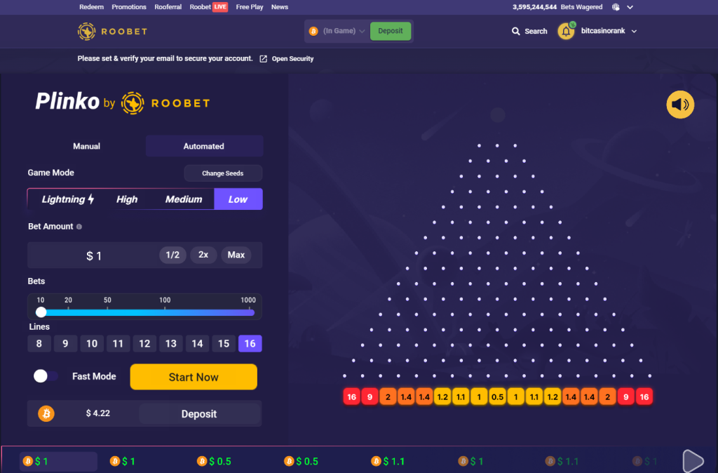 The final results of the test of Roobet's Plinko