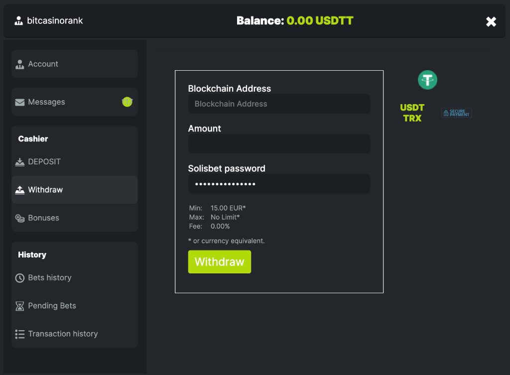 Withdrawal Process at Solisbet
