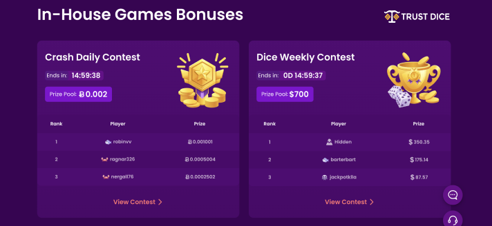 In-House Games Bonuses at TrustDice casino