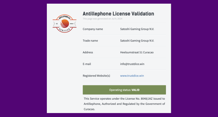 Trastdice Casino Antillephone License Validation