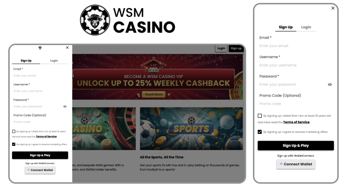 Sign Up Process at WSM Casino