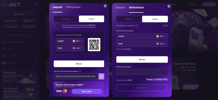 0xBet Crypto Casino Payments Methods