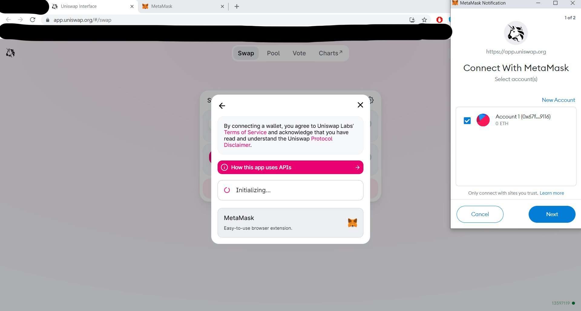 Uniswap and Metamask Connection