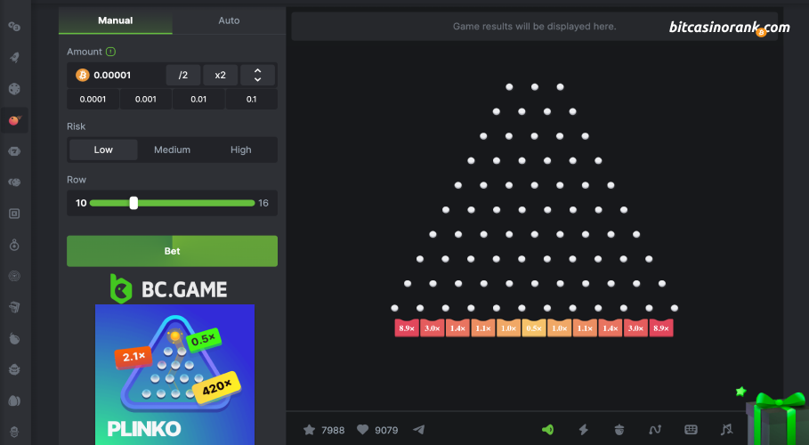 Gameplay of the original Plinko BC.Game