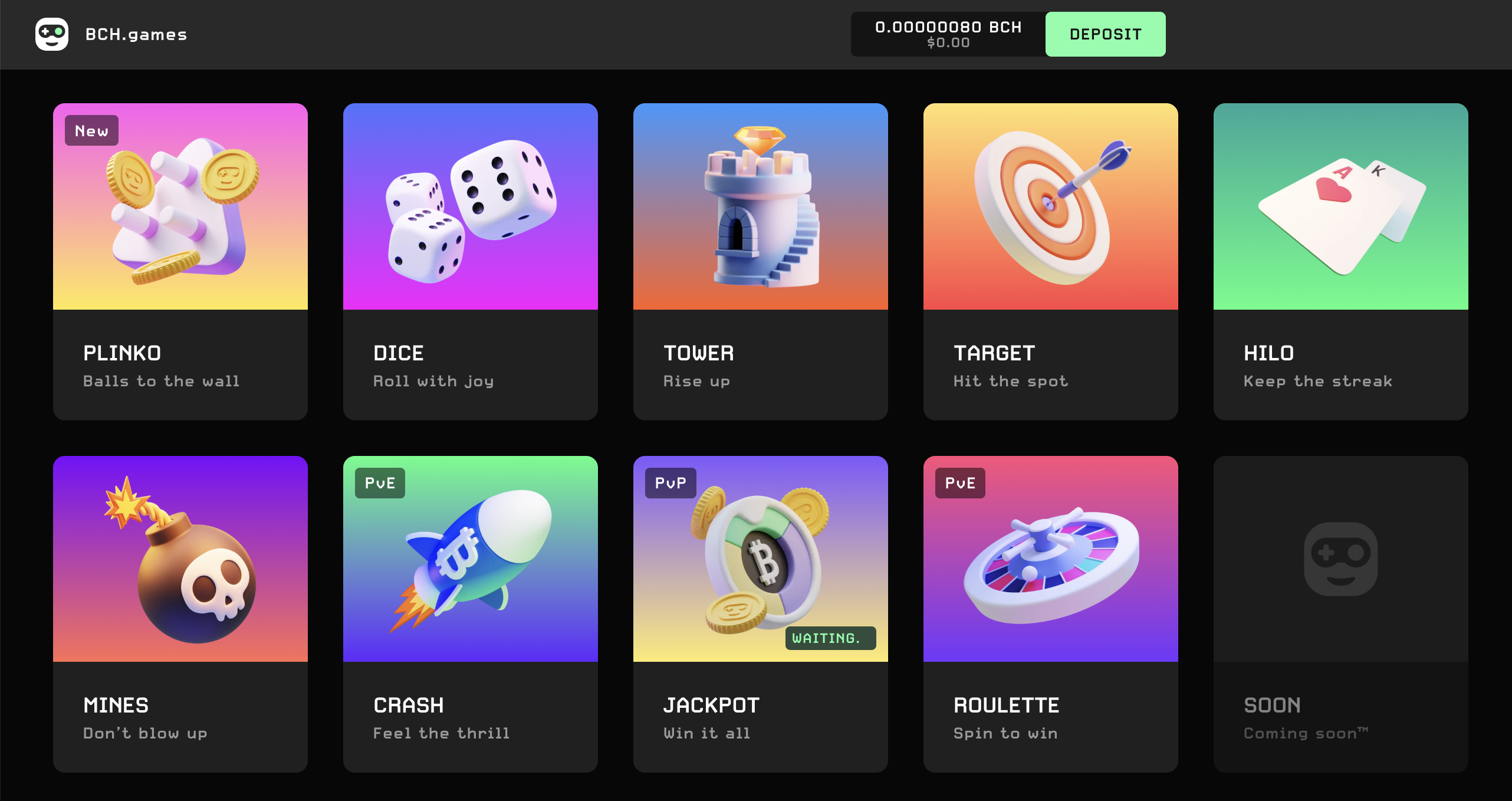 The collection of games at BCH.Games casino