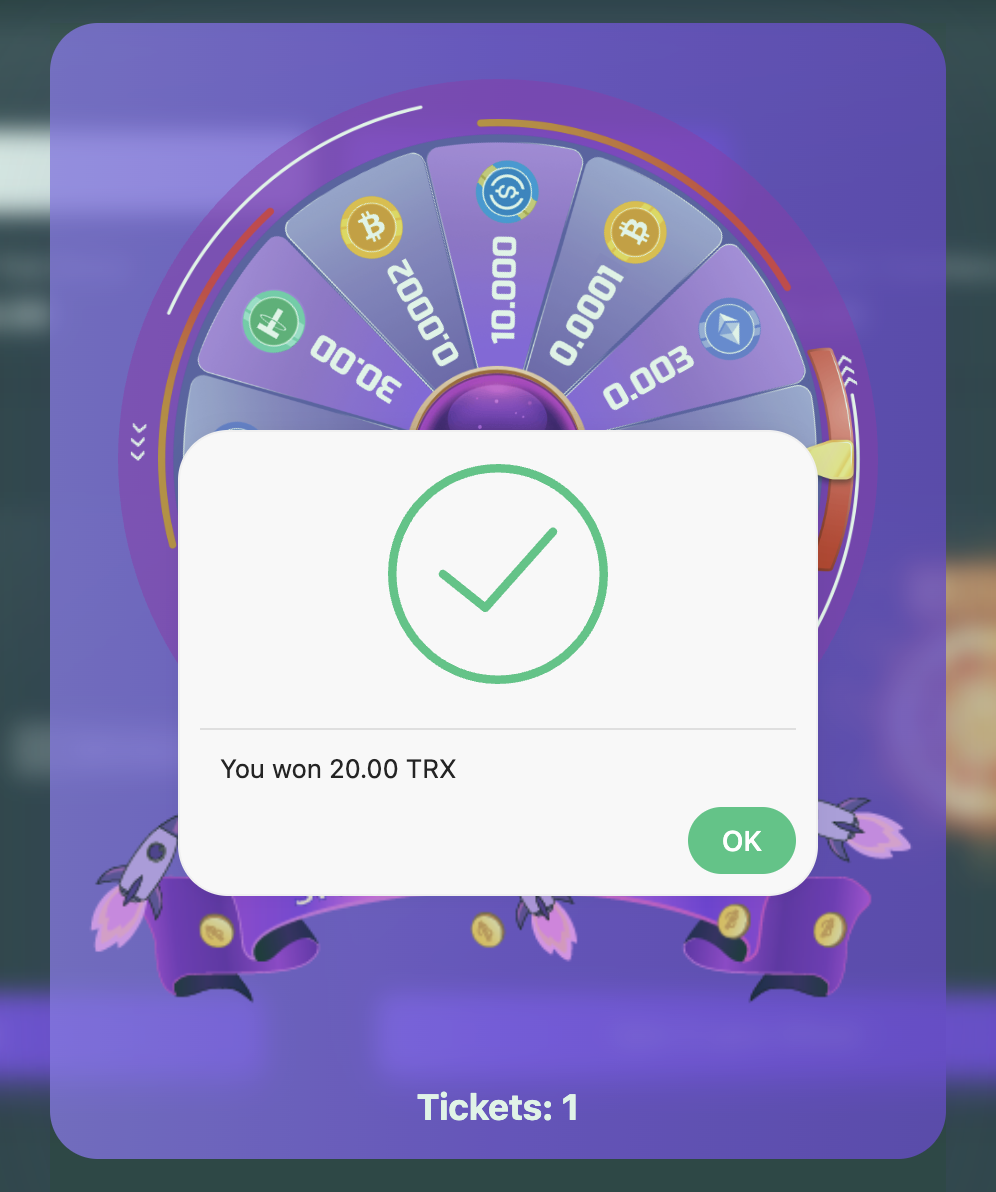 My 20 TRX win at Сrypto-Games.io's Crypto Wheel Spin