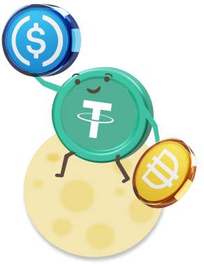 USDT, USDS, DAI coins are sitting on the Moon