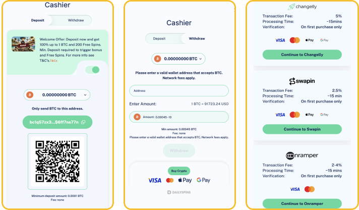 Daily Spins Casino Crypto Payment Methods