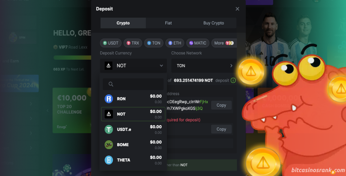 Deposit at online casinos on notcoin