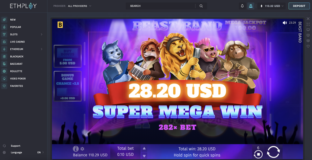 Big Win at ETHPLAY casino