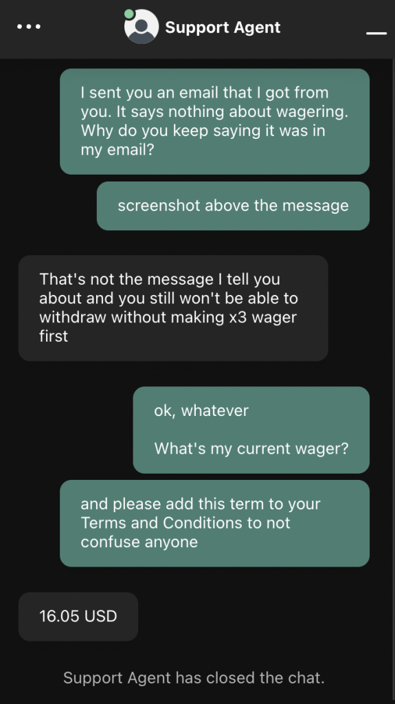 The response of Customer Support at ETHPLAY casino