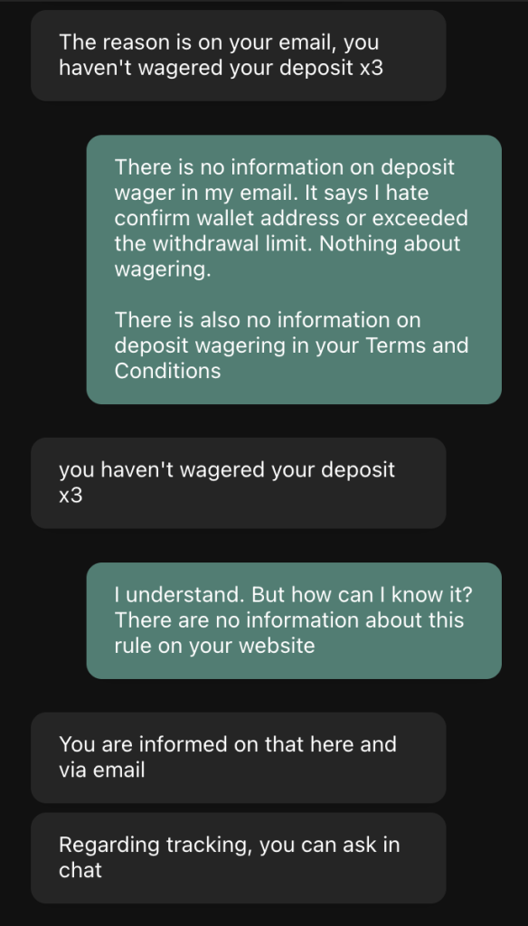 The response of Customer Support at ETHPLAY casino