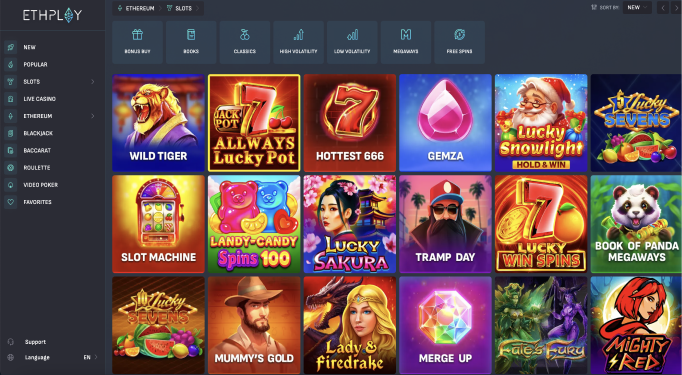 Games selection at ETHPLAY Casino