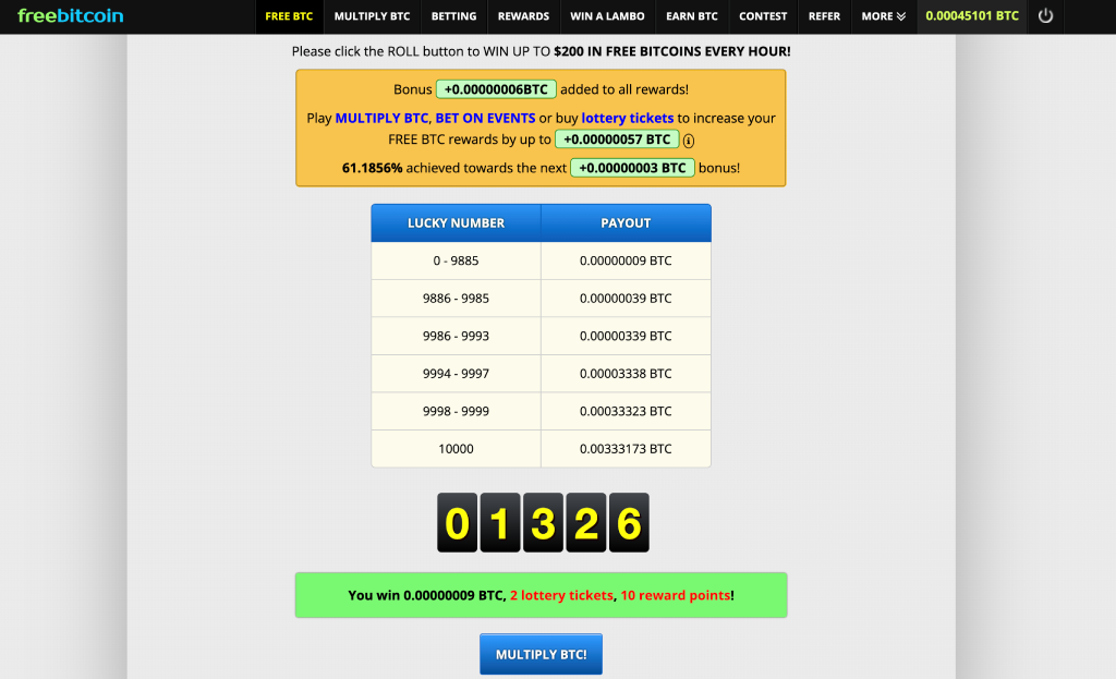 Faucet at Freebitco.in