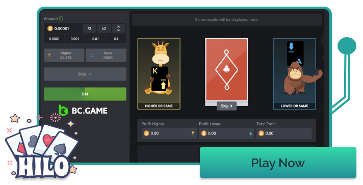 Gameplay of the Hilo game at BCGame crypto casino