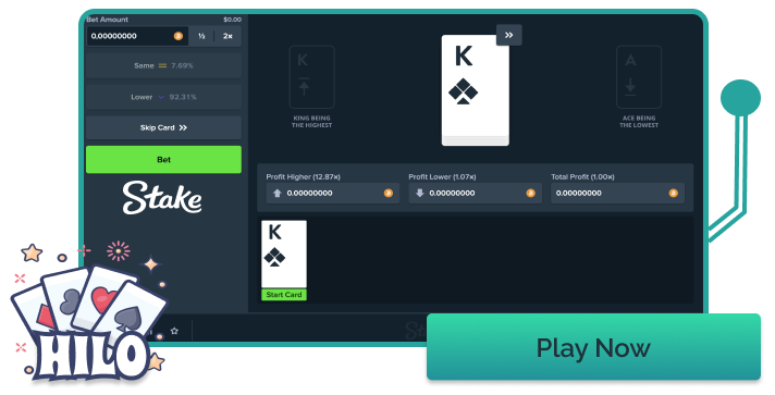 Gameplay of the Hilo game at Stake crypto casino
