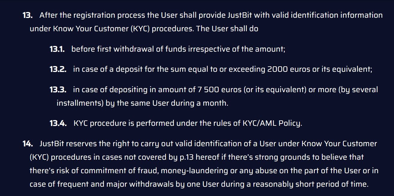 The KYC Policy of Justbit.io Casino