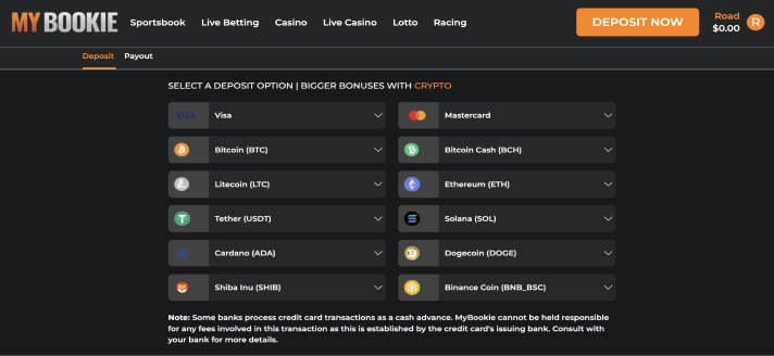 MyBookie Crypto Casino Deposit Methods