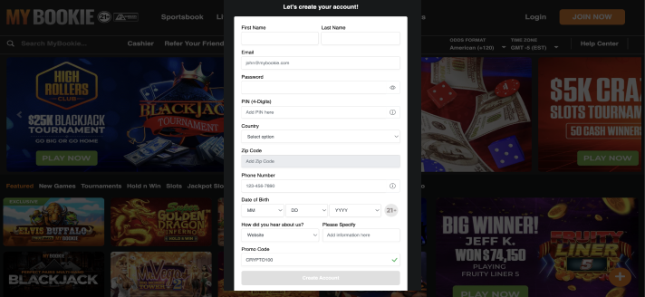 MyBookie Sign Up Process